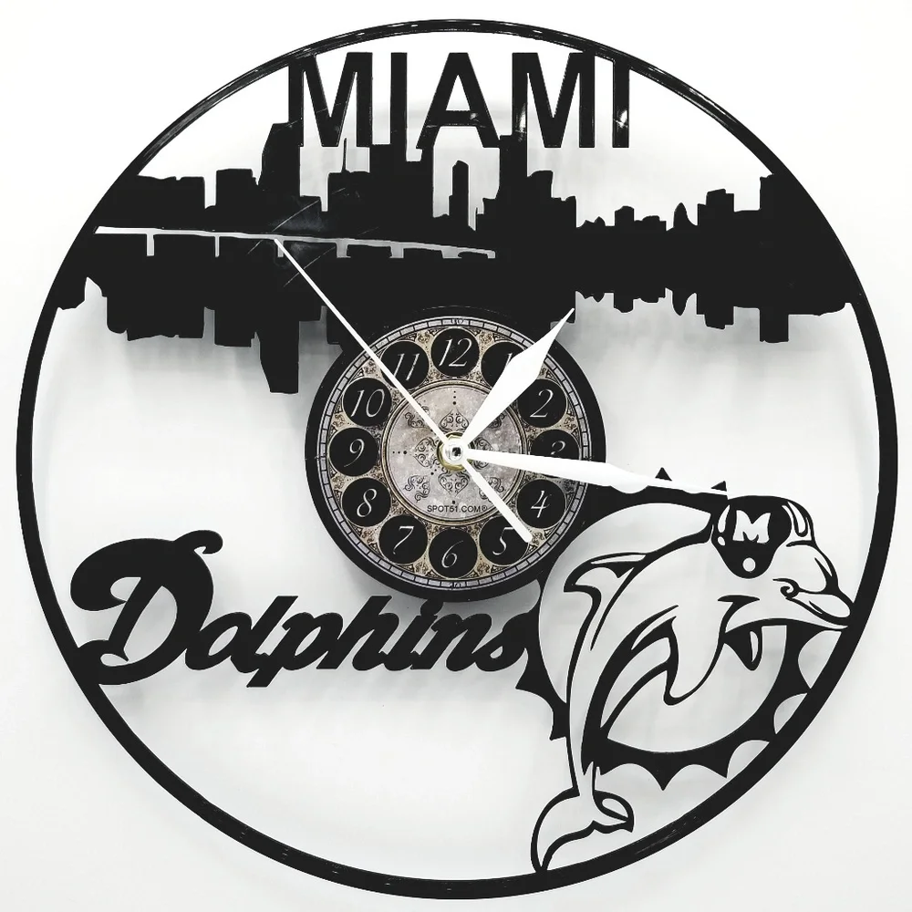 Miami Dolphins Vinyl Record Clock - Makes A Unique Wall Art Gift For Any Fan.